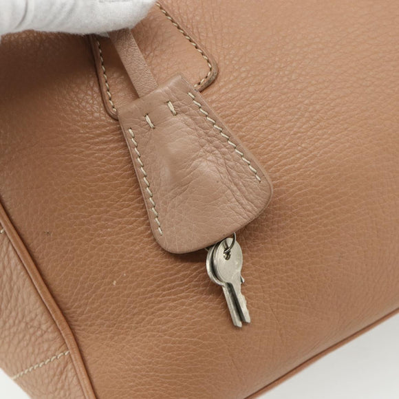 PRADA Shoulder Bag Leather Beige Silver Auth 179431A