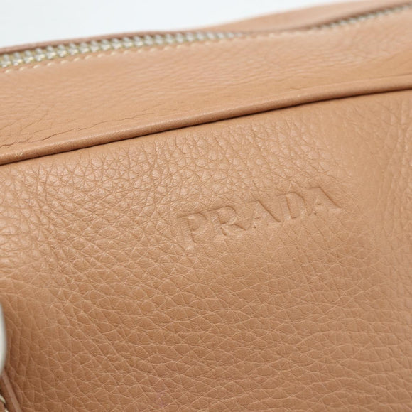 PRADA Shoulder Bag Leather Beige Silver Auth 179431A