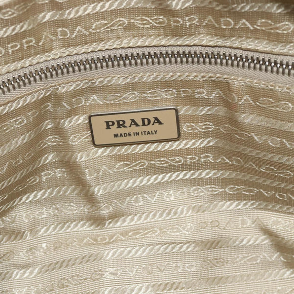 PRADA Shoulder Bag Leather Beige Silver Auth 179431A