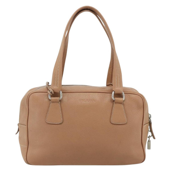 PRADA Shoulder Bag Leather Beige Silver Auth 179431A