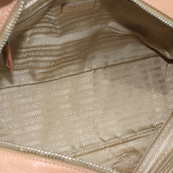 PRADA Shoulder Bag Leather Beige Silver Auth 179431A