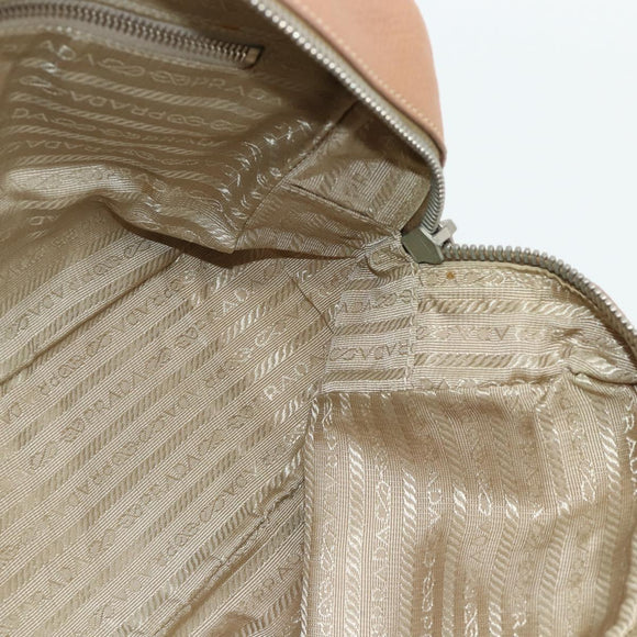 PRADA Shoulder Bag Leather Beige Silver Auth 179431A