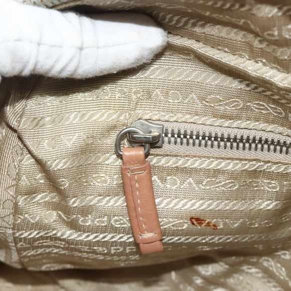 PRADA Shoulder Bag Leather Beige Silver Auth 179431A