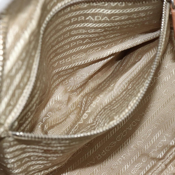 PRADA Shoulder Bag Leather Beige Silver Auth 179431A