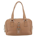 PRADA Shoulder Bag Leather Beige Silver Auth 179431A-2