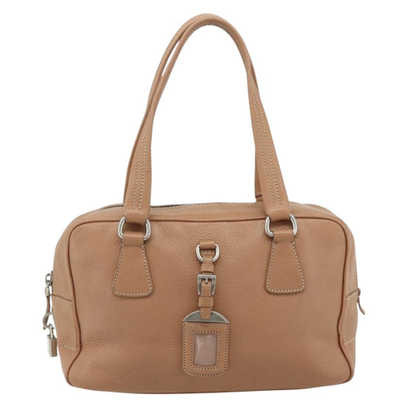 PRADA Shoulder Bag Leather Beige Silver Auth 179431A