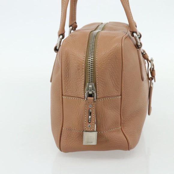 PRADA Shoulder Bag Leather Beige Silver Auth 179431A