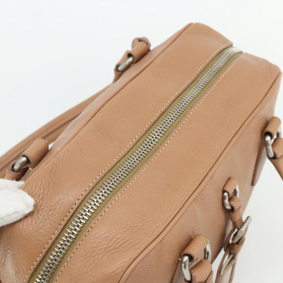 PRADA Shoulder Bag Leather Beige Silver Auth 179431A