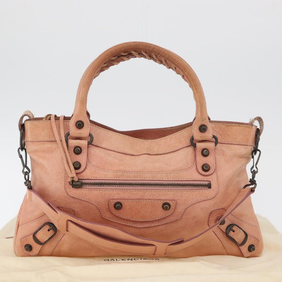 BALENCIAGA The First Hand Bag Leather 2way Gray 103208 Auth 179438