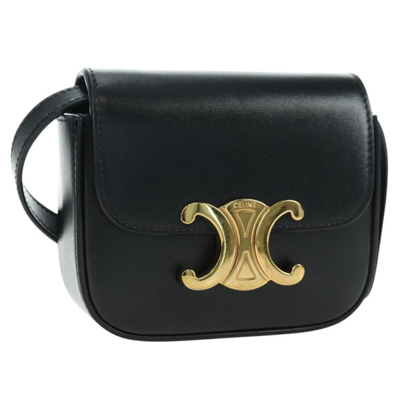 CELINE Triomphe Schultertasche Leder Schwarz Gold Original 179440SAM