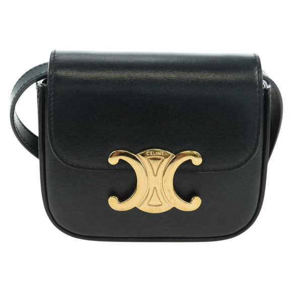 CELINE Triomphe Schultertasche Leder Schwarz Gold Original 179440SAM