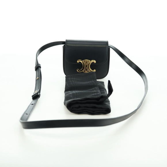 CELINE Triomphe Schultertasche Leder Schwarz Gold Original 179440SAM
