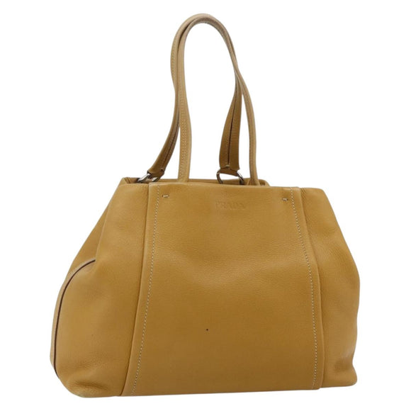 PRADA Tote Tas Leer Bruin Zilver Orig. 179442A