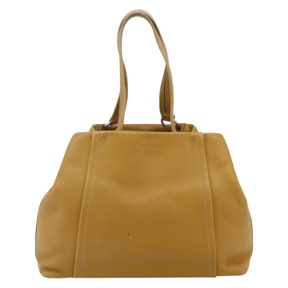 PRADA Tote Tas Leer Bruin Zilver Orig. 179442A
