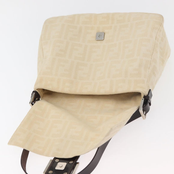 FENDI Zucca Canvas Mamma Baguette Shoulder Bag Beige Silver Auth 179443V