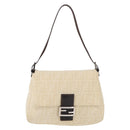 FENDI Zucca Canvas Mamma Baguette Shoulder Bag Beige Silver Auth 179443V-2