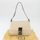 FENDI Zucca Canvas Mamma Baguette Shoulder Bag Beige Silver Auth 179443V-27