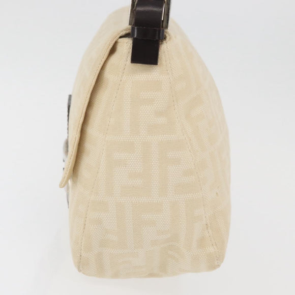 FENDI Zucca Canvas Mamma Baguette Shoulder Bag Beige Silver Auth 179443V