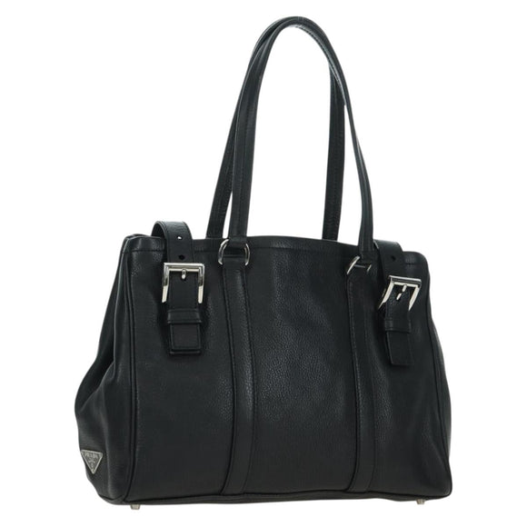 PRADA Tote Bag Leather Black Silver Auth 179445V