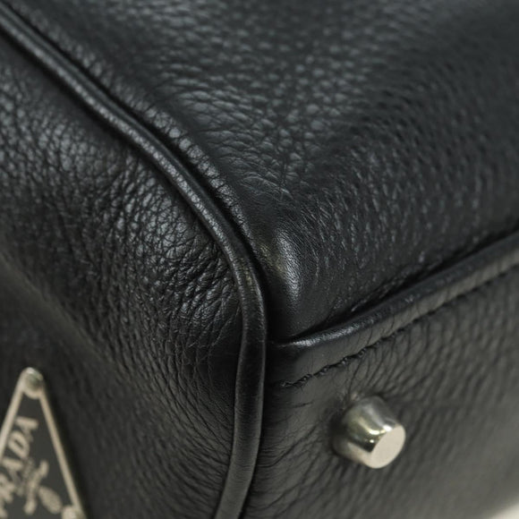 PRADA Tote Bag Leather Black Silver Auth 179445V
