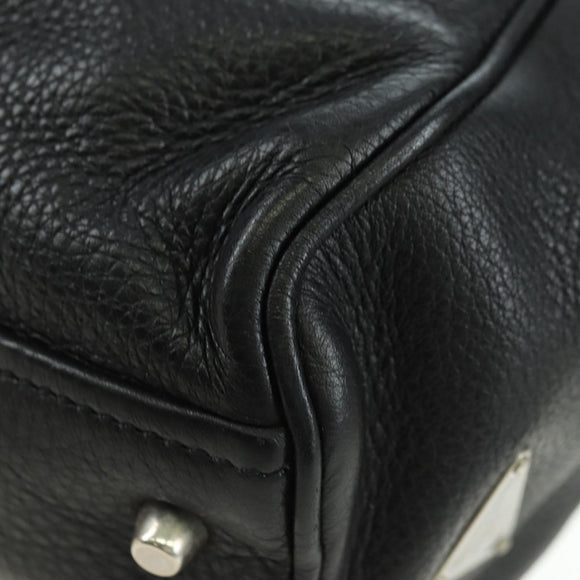 PRADA Tote Bag Leather Black Silver Auth 179445V
