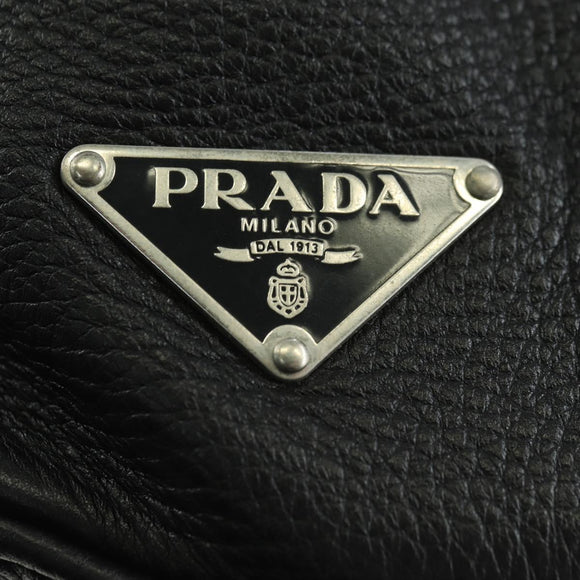 PRADA Tote Bag Leather Black Silver Auth 179445V