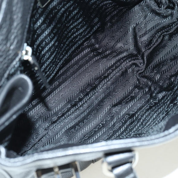 PRADA Tote Bag Leather Black Silver Auth 179445V