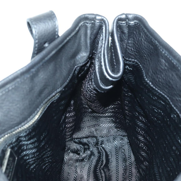 PRADA Tote Bag Leather Black Silver Auth 179445V