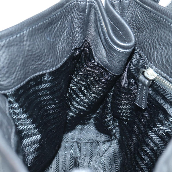 PRADA Tote Bag Leather Black Silver Auth 179445V