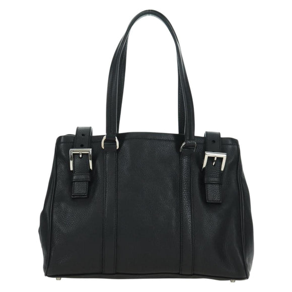 PRADA Tote Bag Leather Black Silver Auth 179445V