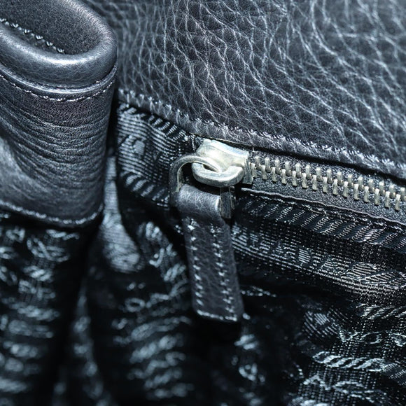 PRADA Tote Bag Leather Black Silver Auth 179445V