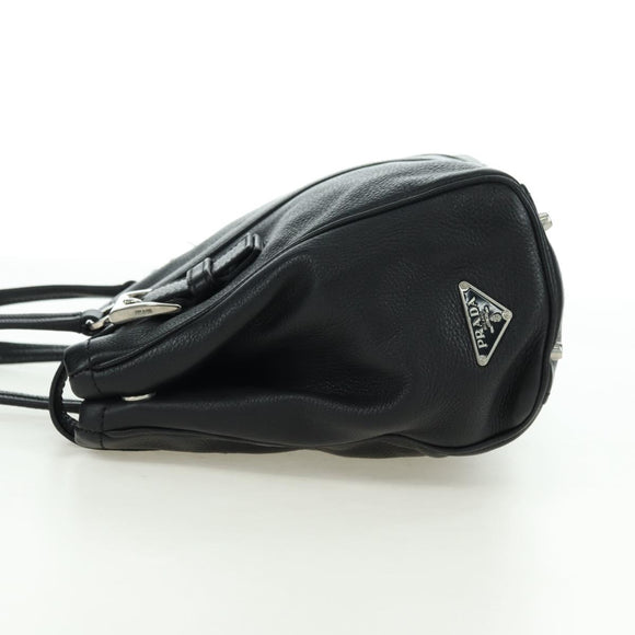 PRADA Tote Bag Leather Black Silver Auth 179445V