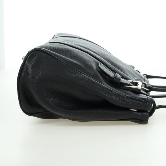 PRADA Tote Bag Leather Black Silver Auth 179445V