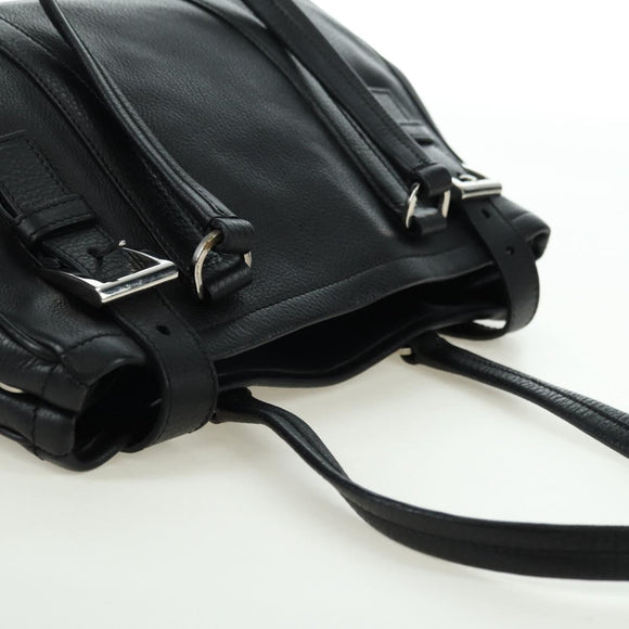 PRADA Tote Bag Leather Black Silver Auth 179445V