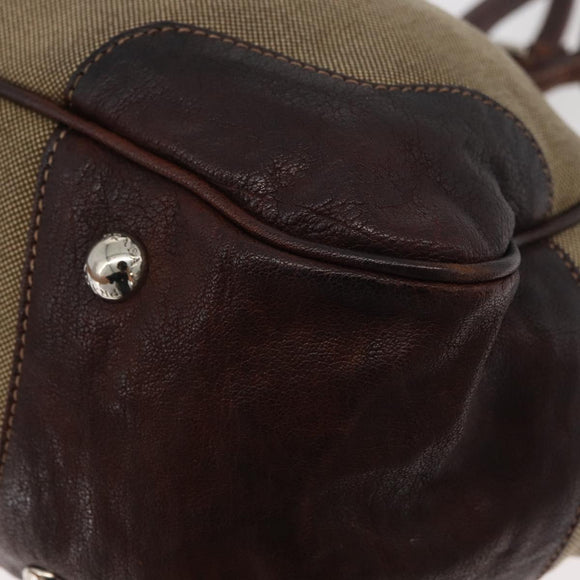 PRADA Hand Bag Canvas Beige Silver Auth 179446