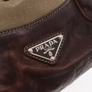 PRADA Hand Bag Canvas Beige Silver Auth 179446-17