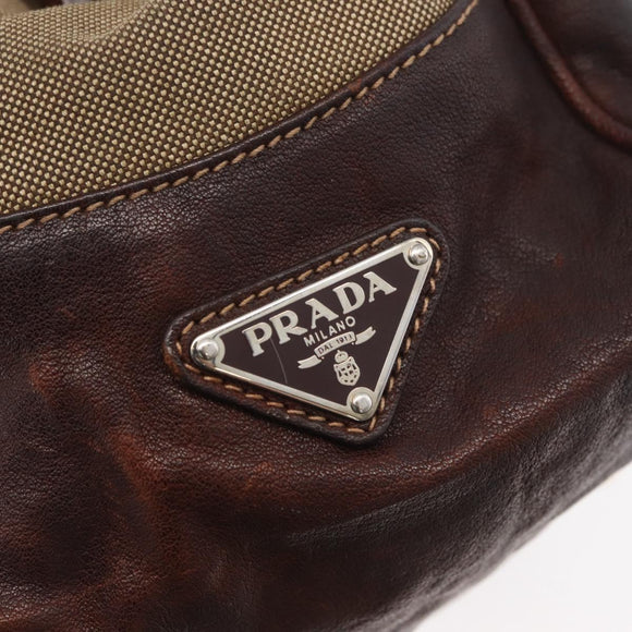 PRADA Hand Bag Canvas Beige Silver Auth 179446