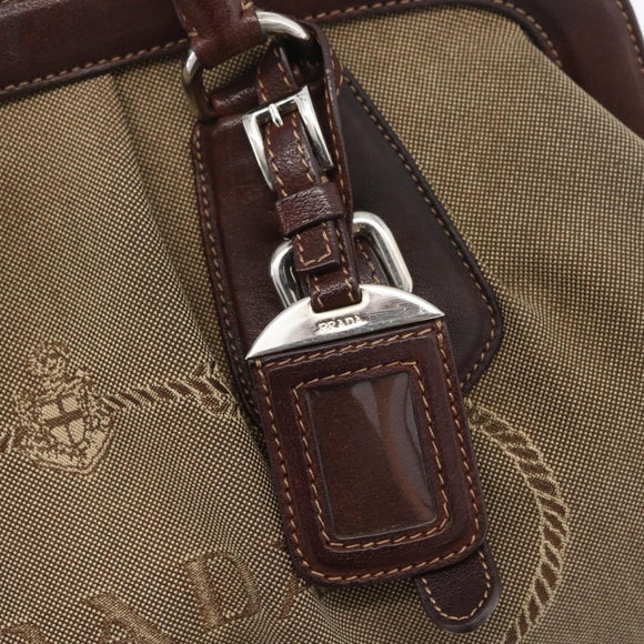 PRADA Hand Bag Canvas Beige Silver Auth 179446