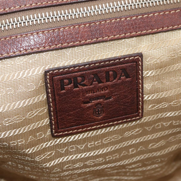 PRADA Hand Bag Canvas Beige Silver Auth 179446