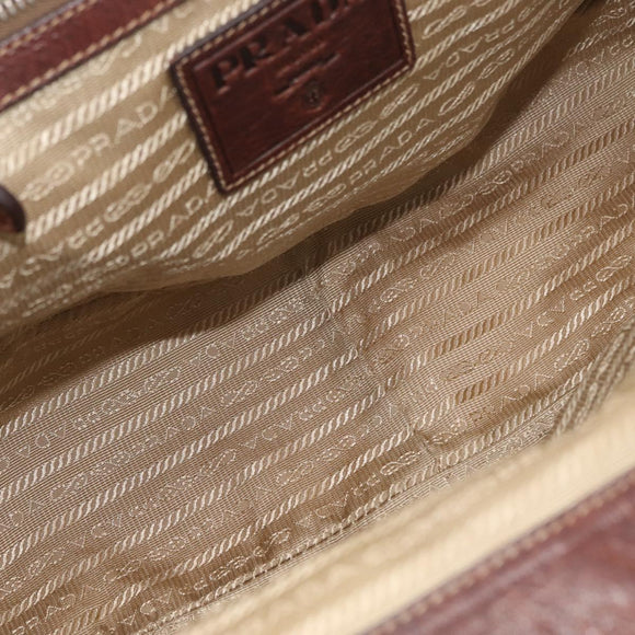 PRADA Hand Bag Canvas Beige Silver Auth 179446