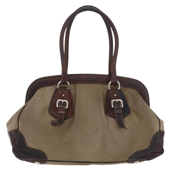 PRADA Hand Bag Canvas Beige Silver Auth 179446