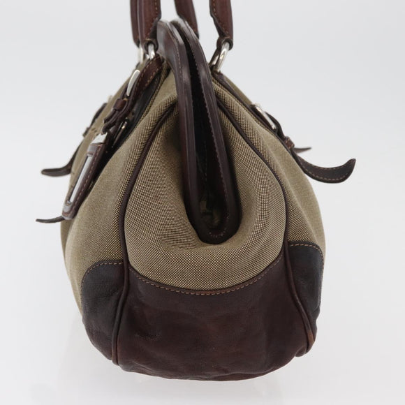 PRADA Hand Bag Canvas Beige Silver Auth 179446