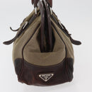 PRADA Hand Bag Canvas Beige Silver Auth 179446-4