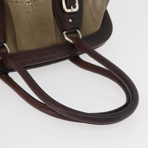 PRADA Hand Bag Canvas Beige Silver Auth 179446