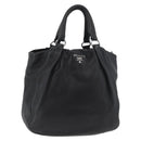 PRADA Hand Bag Leather Black Silver Auth 179447A-1