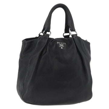 PRADA Hand Bag Leather Black Silver Auth 179447A