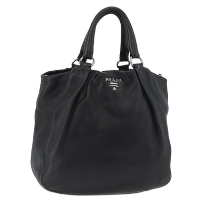 PRADA Hand Bag Leather Black Silver Auth 179447A