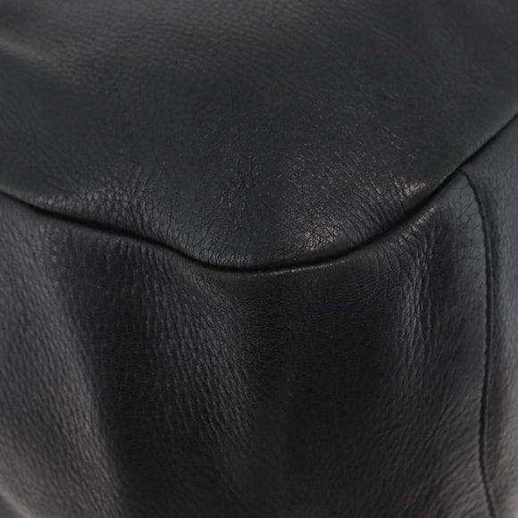 PRADA Hand Bag Leather Black Silver Auth 179447A