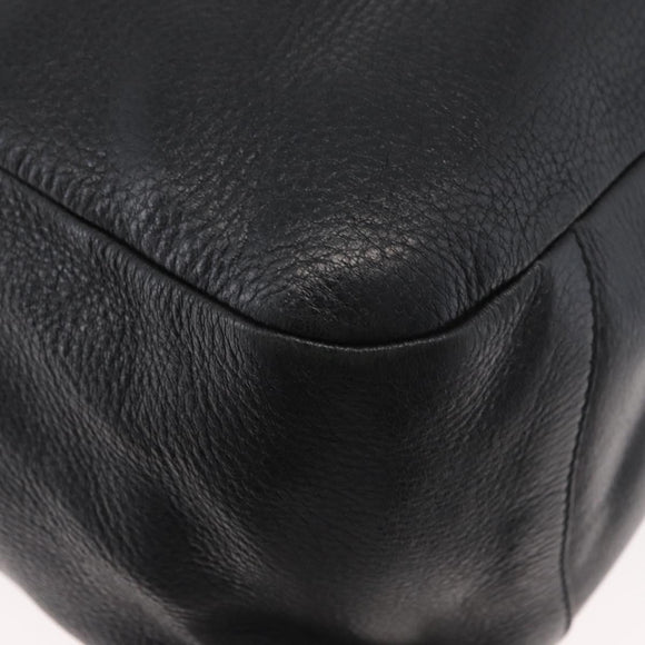 PRADA Hand Bag Leather Black Silver Auth 179447A