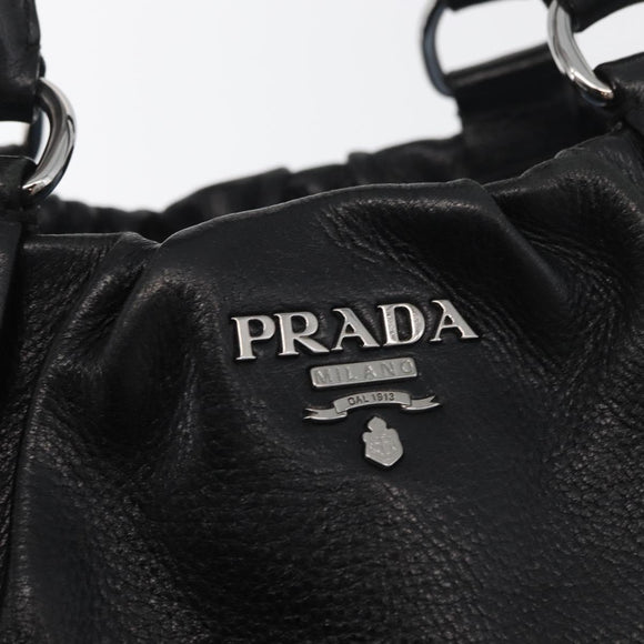 PRADA Hand Bag Leather Black Silver Auth 179447A